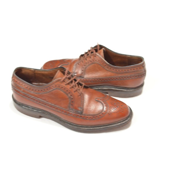 Vintage Imperial Florsheim 6 Brown Pebbled Leather Lace‎ Up Wing Tip Dress Shoes - Picture 1 of 8